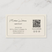 Carte De Visite Code QR photo de salon de coiffure moderne crème (Dos)