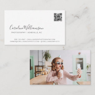 Carte De Visite Code QR photo de script blanc moderne minimal tend
