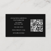 Carte De Visite Code QR photo de script noir moderne Photographie (Dos)