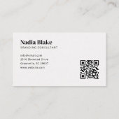 Carte De Visite Code QR photo de style éditorial gras blanc (Dos)