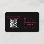 Carte De Visite Code QR photo de technicien de cil noir rose chaud (Dos)