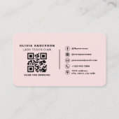 Carte De Visite Code QR photo de technicien de cils rose pastel (Dos)