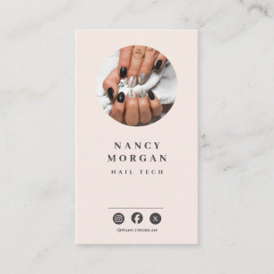Carte De Visite Code QR photo de technicien en onglerie Rose Pâle