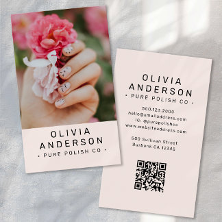 Carte De Visite Code QR photo de technique des ongles rose blush
