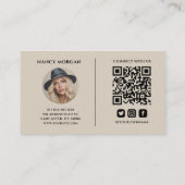 Carte De Visite Code QR photo de technologie d'ongles beige minima (Dos)