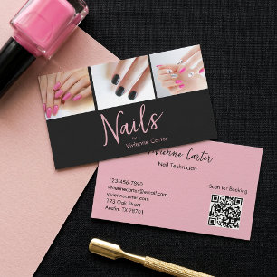 Carte De Visite Code QR photo de vernis à ongles moderne rose noir