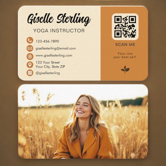 Carte De Visite Code QR photo d'instructeur de yoga