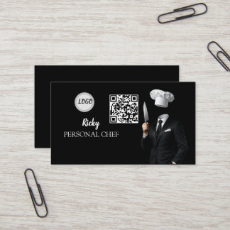 Carte De Visite Code QR photo d'uniforme de chef noir minimaliste 