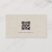 Carte De Visite Code QR photo en lin neutre de luxe (Dos)