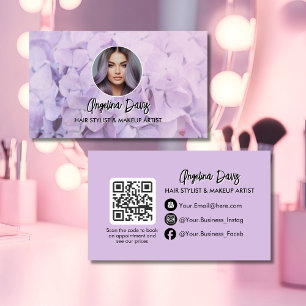 Carte De Visite Code QR photo floral violet maquillage moderne