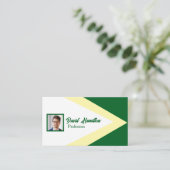 Carte De Visite Code QR photo géométrique vert blanc jaune (Debout devant)