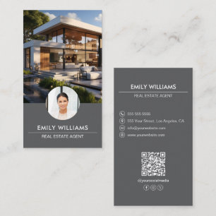 Carte De Visite Code QR photo gris foncé immobilier Réseaux sociau