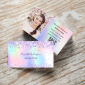 Carte De Visite Code qr photo holographique rose violet