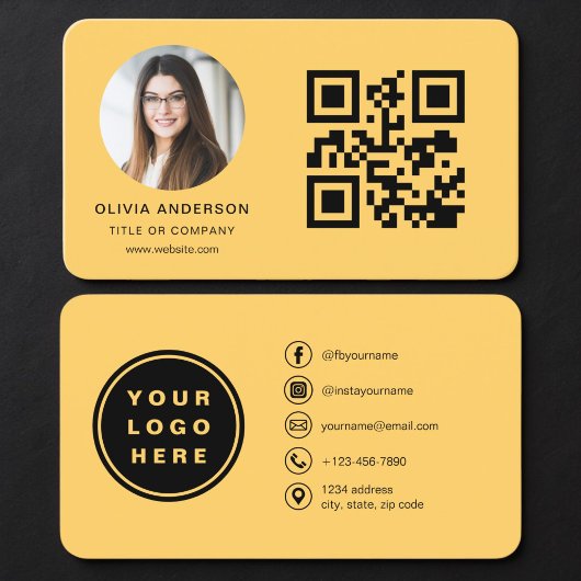 Carte De Visite Code QR Photo Jaune