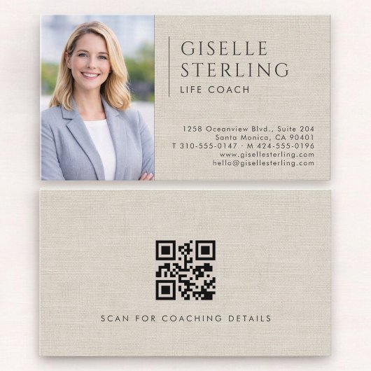 Carte De Visite Code QR Photo Lin pour Coach de Vie