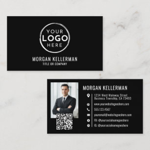 Carte De Visite Code QR Photo Logo Professionnel Minimaliste Noir