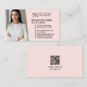 Carte De Visite Code QR Photo Logo Rose Moderne Professionnel (Devant / Derrière)