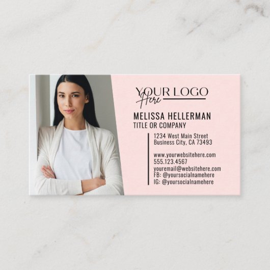 Carte De Visite Code QR Photo Logo Rose Moderne Professionnel (Devant)