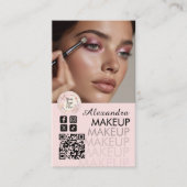 Carte De Visite Code QR photo Maquillage écriture Rose Blush (Devant)