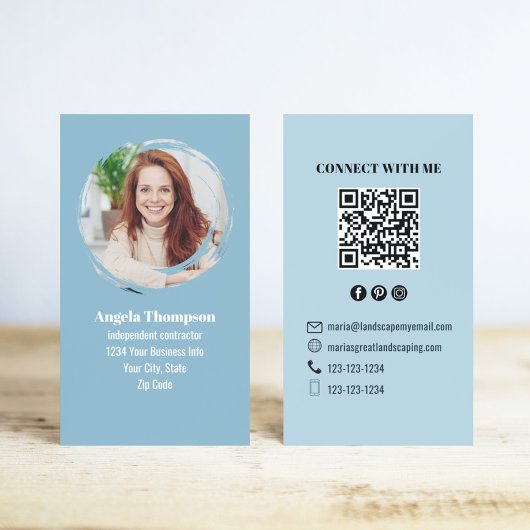 Carte De Visite Code QR Photo Moderne Bleu Connectez-vous avec Moi