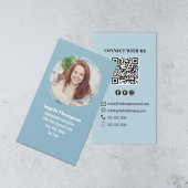 Carte De Visite Code QR Photo Moderne Bleu Connectez-vous avec Moi