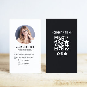 Carte De Visite Code QR photo moderne noir et blanc