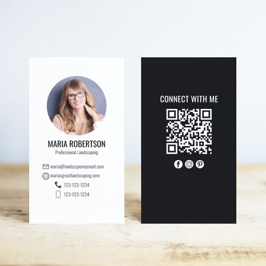 Carte De Visite Code QR photo moderne noir et blanc