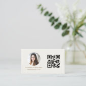 Carte De Visite Code QR Photo Monogramme Or Neutre (Debout devant)