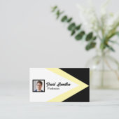 Carte De Visite Code QR photo noir blanc jaune géométrique (Debout devant)