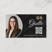 Carte De Visite Code QR photo noir d'agent d'assurance de luxe  (Devant)