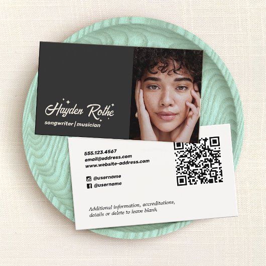 Carte De Visite Code QR photo noir de compositeur de musique
