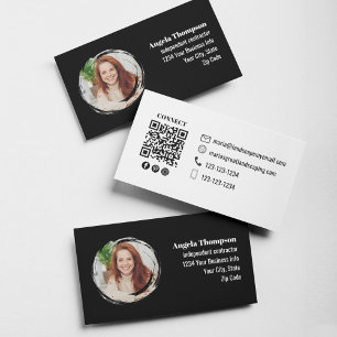 Carte De Visite Code QR photo noir et blanc Connectez-vous avec mo