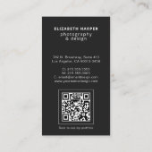 Carte De Visite Code QR Photo Noir Moderne Élégant Professionnel (Dos)