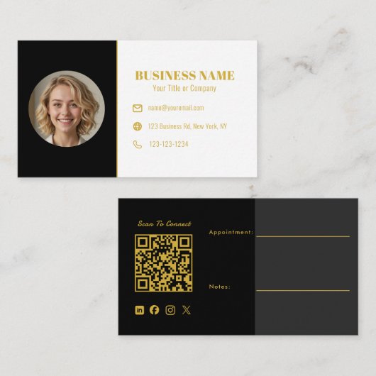 Carte De Visite Code QR Photo Or Noir Luxe Agent Immobilier (Devant / Derrière)