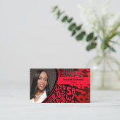 Carte De Visite Code QR photo personnalisé en rouge noir (Debout devant)