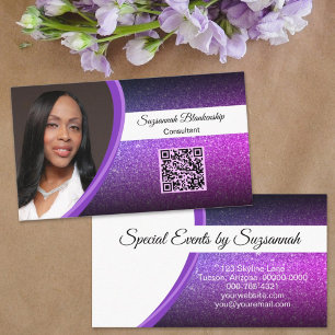 Carte De Visite Code QR photo professionnel avec faux strass viole