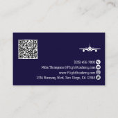 Carte De Visite Code QR Photo Professionnel Pilote Bleu Aviation (Dos)