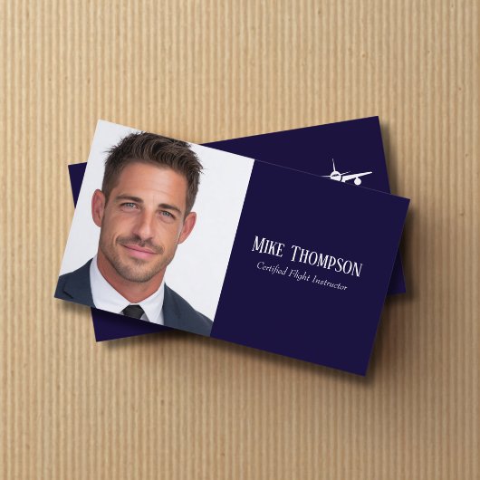 Carte De Visite Code QR Photo Professionnel Pilote Bleu Aviation