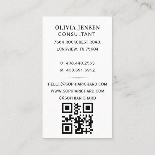 Carte De Visite Code QR photo professionnelle et minimale (Dos)