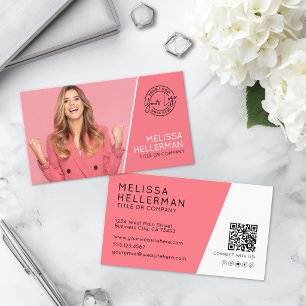 Carte De Visite Code QR photo professionnelle rose Votre logo