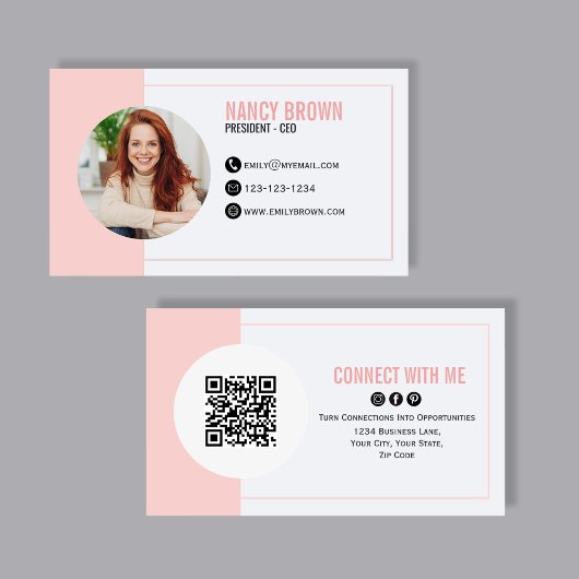Carte De Visite Code QR Photo Rose Pâle Connectez-vous Avec Moi
