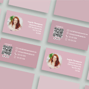 Carte De Visite Code QR photo rose pour les médias sociaux