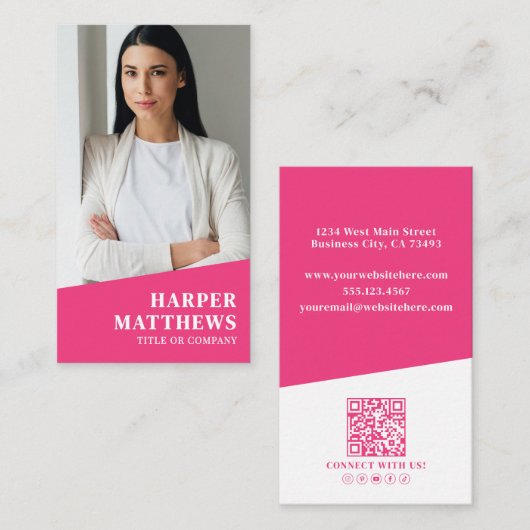 Carte De Visite Code QR Photo Rose Vertical (Devant / Derrière)