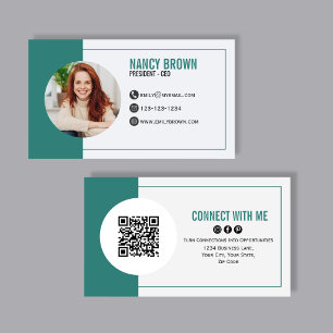 Carte De Visite Code QR Photo Sarcelle Connectez-vous avec moi