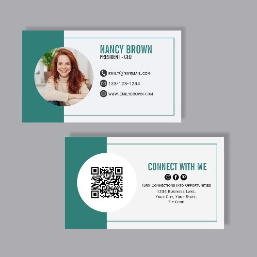 Carte De Visite Code QR Photo Sarcelle Connectez-vous avec moi