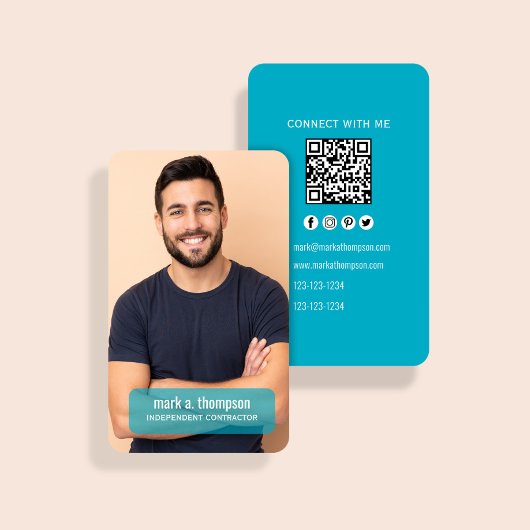 Carte De Visite Code QR Photo Sarcelle Moderne Connectez-Vous Avec