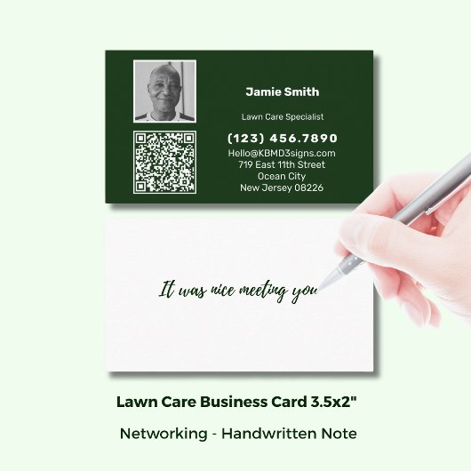 Carte De Visite Code QR photo simple message personnel vert blanc