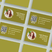 Carte De Visite Code QR Photo Vert Moderne Professionnel