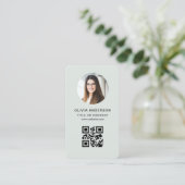 Carte De Visite Code QR Photo Vert Sauge (Debout devant)