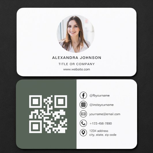 Carte De Visite Code QR photo vert sauge